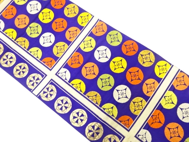 JAPANESE KIMONO / ANTIQUE FUKURO OBI / SILK / WOVEN FLOWER SHIPPO PATTERN